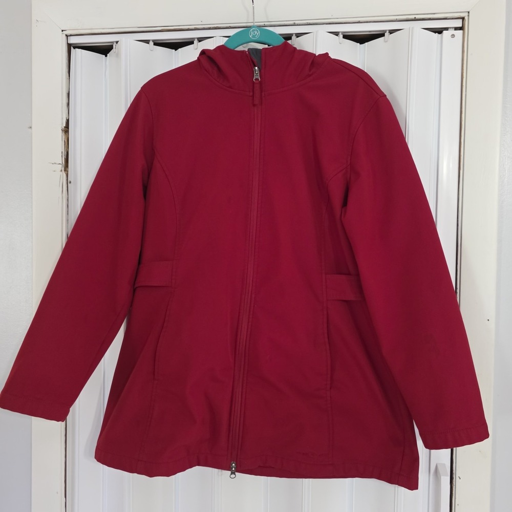 Free Tech Womens Red Softshell Hooded Jacket Coat Fleece Lined XL 16-18